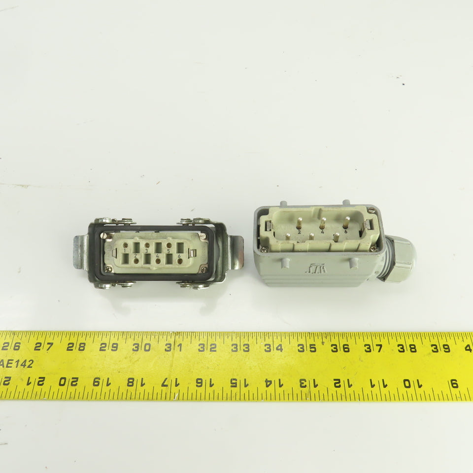 HTS Heavy Duty Power Connector Male & Female Set 6-Pin 35A 380V W/Hood