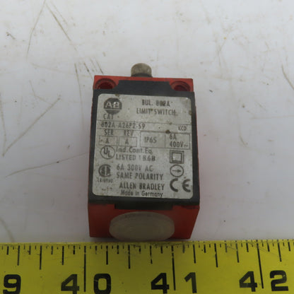 Allen Bradley 802A-A26P2-S9 Ser. A Rev. A Limit Switch W/Plunger 6A 300V