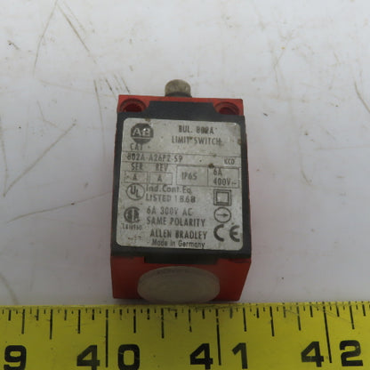 Allen Bradley 802A-A26P2-S9 Ser. A Rev. A Limit Switch W/Plunger 6A 300V