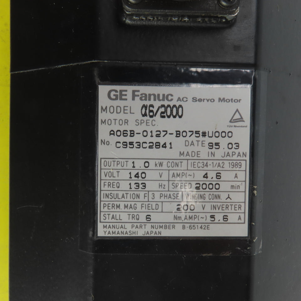 GE Fanuc A06B-0127-B075#U000 1.0Kw ac Servo Motor 140V 2000RPM