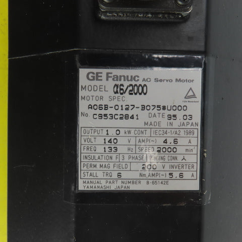 GE Fanuc A06B-0127-B075#U000 1.0Kw ac Servo Motor 140V 2000RPM