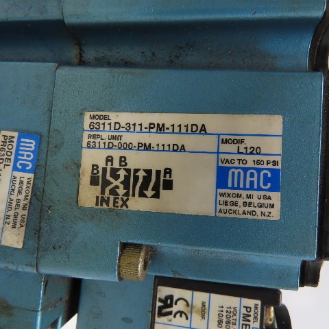 MAC 6311D-311-PM-111DA 2 Position Pneumatic Valve Bank Manifold 120V Coil
