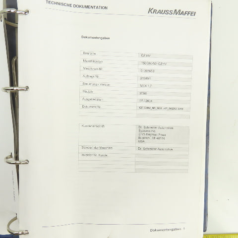 Krauss Maffei KM 150/ 390 55 CZ HV Injection Molding Technical Documentation