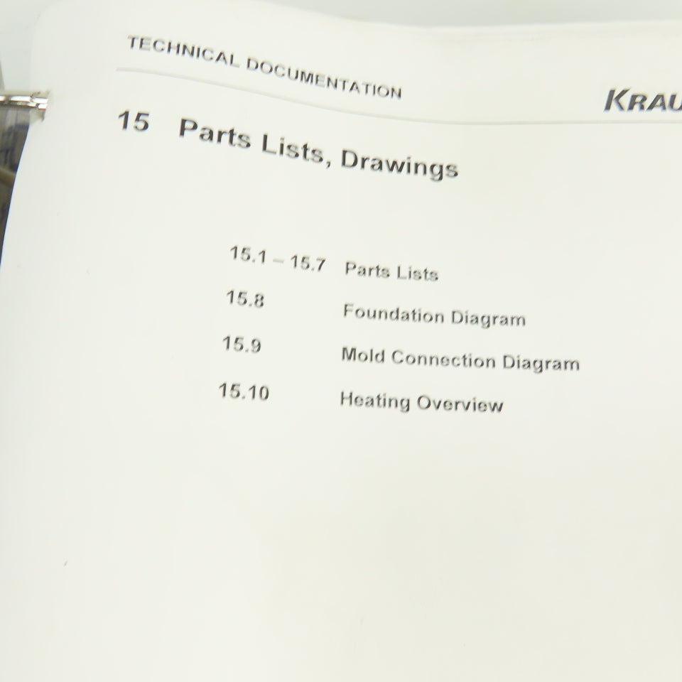 Krauss Maffei KM 150/ 390 55 CZ HV Injection Molding Parts List & Drawings