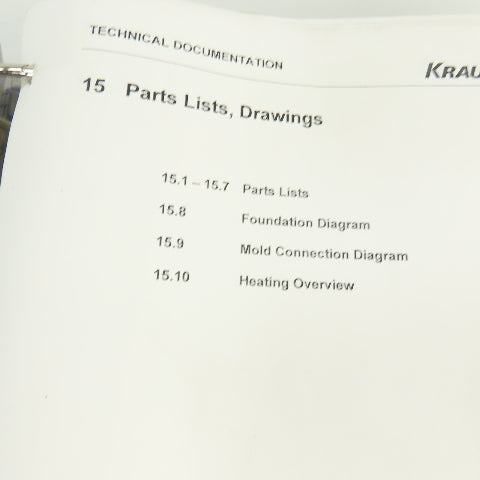 Krauss Maffei KM 150/ 390 55 CZ HV Injection Molding Parts List & Drawings
