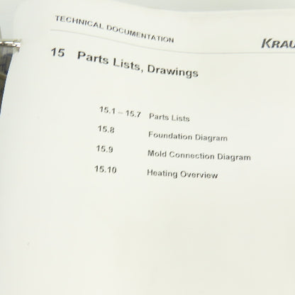 Krauss Maffei KM 150/ 390 55 CZ HV Injection Molding Parts List & Drawings