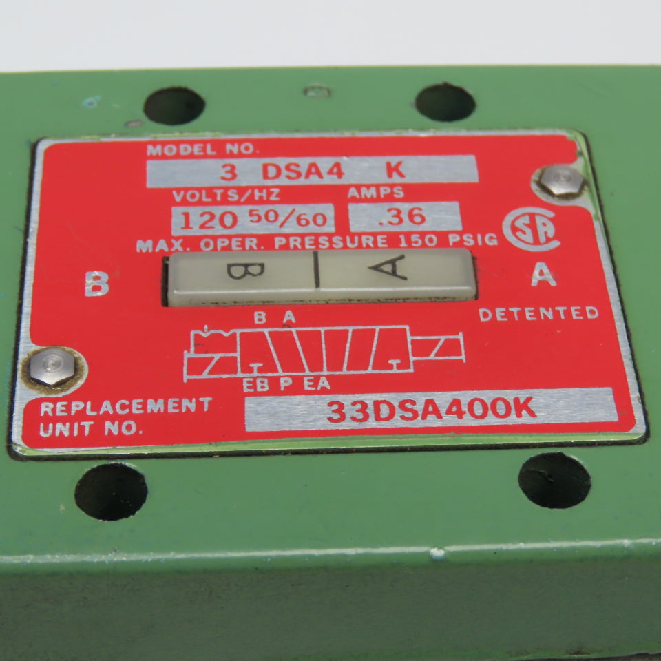 Schrader Bellow 3 DSA4 K Double Solenoid Pneumatic Valve 120VCoil