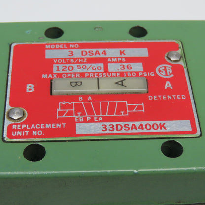 Schrader Bellow 3 DSA4 K Double Solenoid Pneumatic Valve 120VCoil