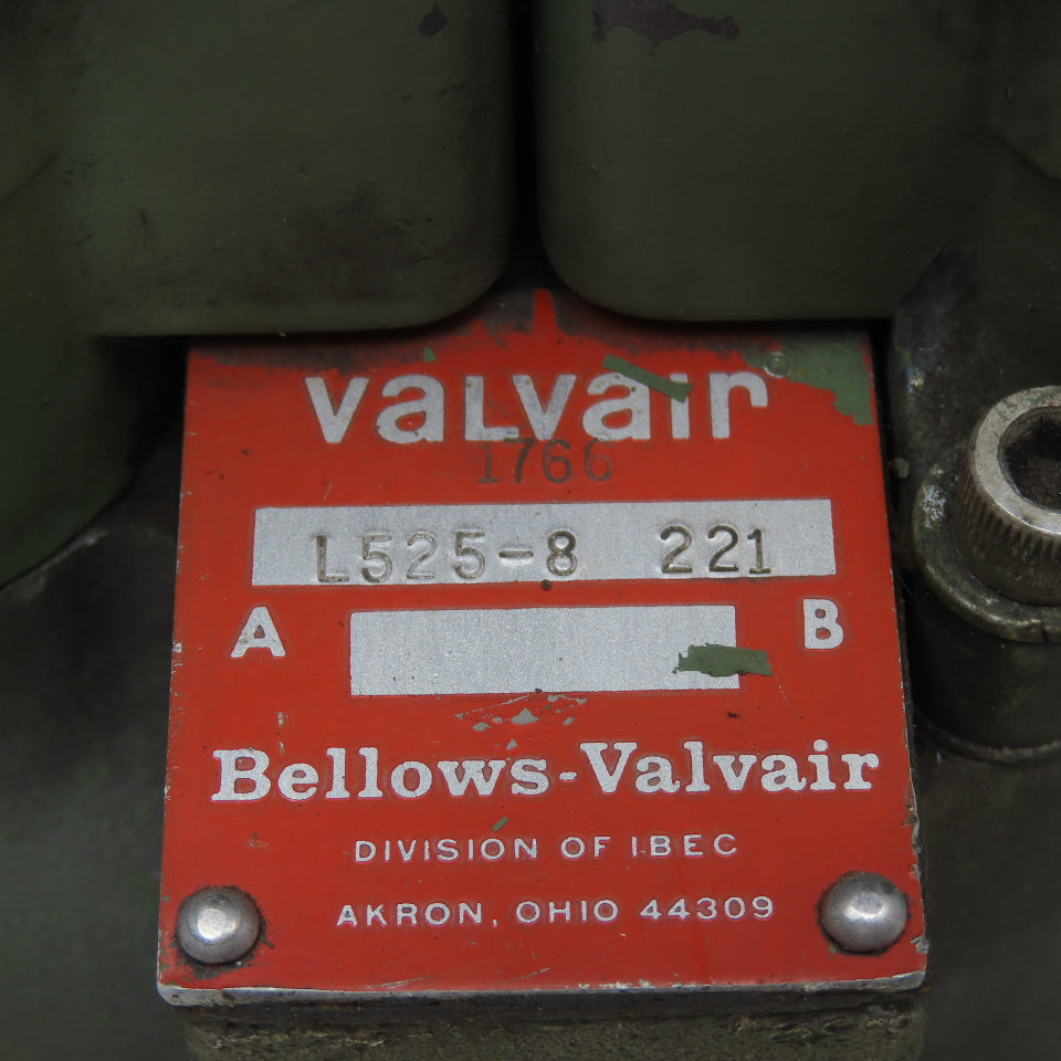 Bellows L525-8 221 Valvair 2 Position Pneumatic Double Solenoid Valve 115V Coil