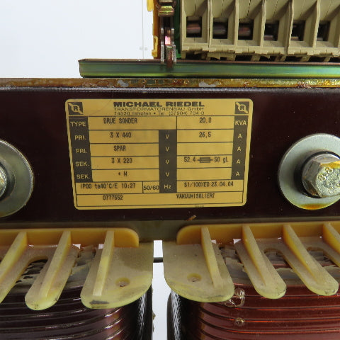 Michael Riedel DRVE Sonder 20kVA Transformer HV 440 LV 3 X 220 3PH Tested