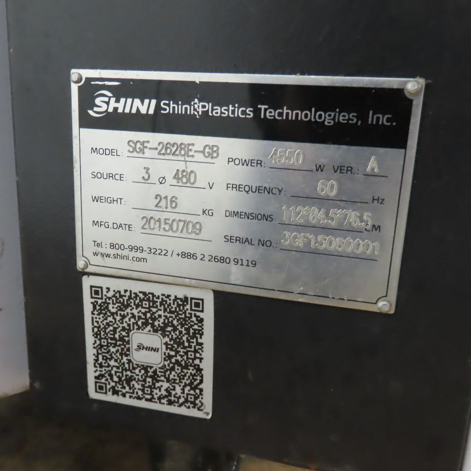 Shini SGF-2628E-GB Plastic Film Roll Feed Granulator 4.6kW 360RPM 480V 3PH