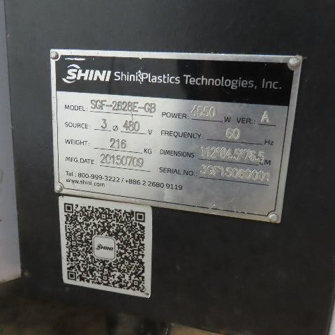 Shini SGF-2628E-GB Plastic Film Roll Feed Granulator 4.6kW 360RPM 480V 3PH