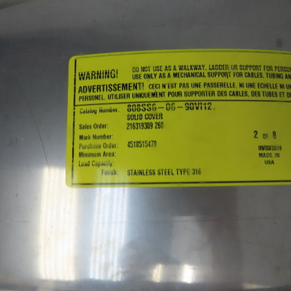 Cooper 808SS6-06-90VI12 6" Wide Stainless Steel 90° Cable Tray Cover Inside Bend