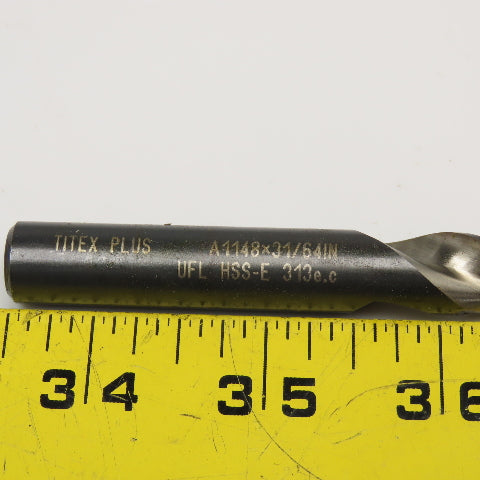 Titex A1148x31/64IN 31/64" Jobber HSS-E 2 Flute Drill Bit 4" OAL