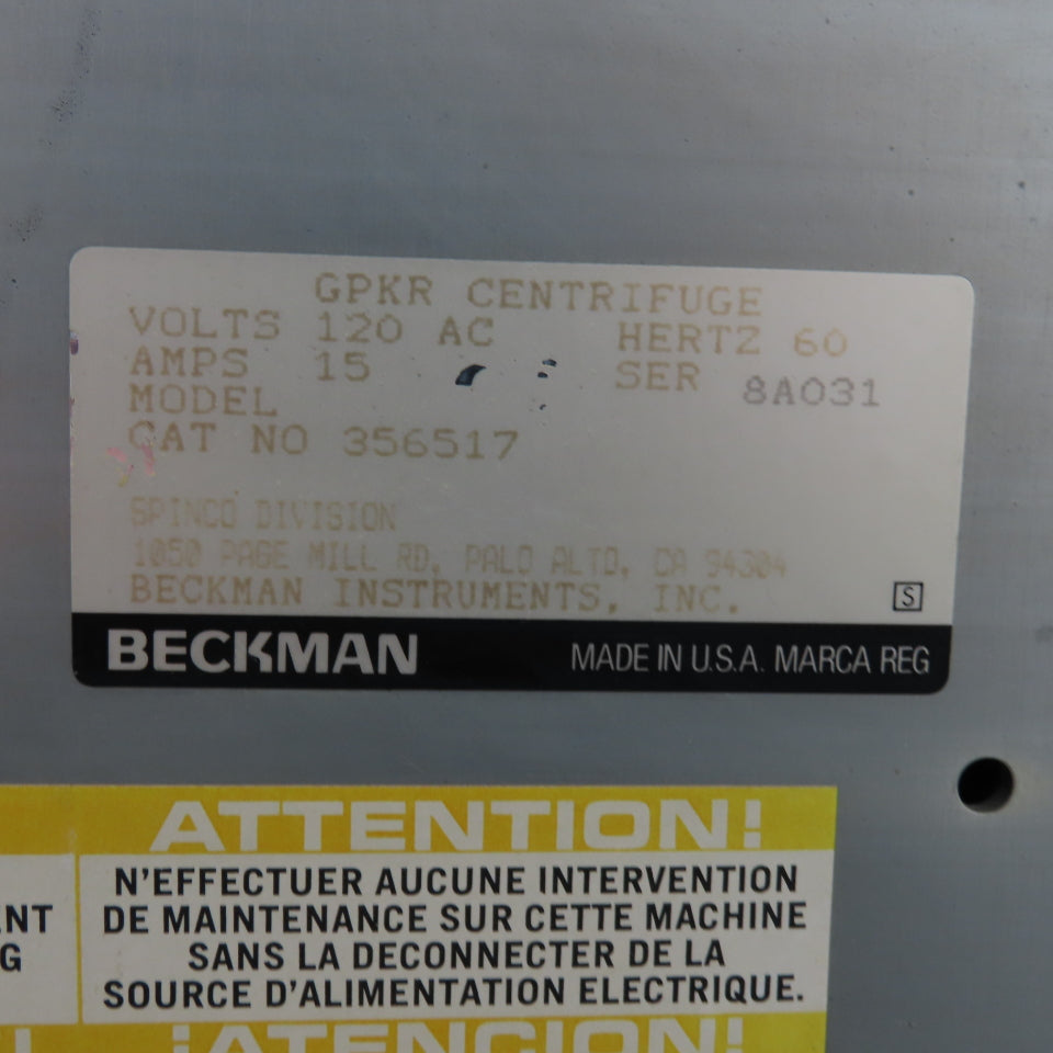 Beckman 356517 GPKR Bench Model Refrigerated Laboratory Centrifuge 120V