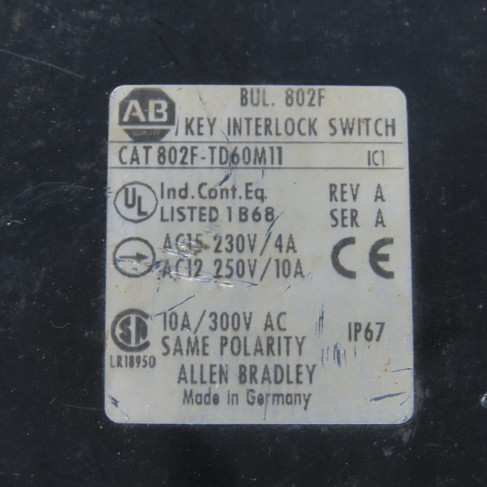 Allen Bradley 802F-TD60M11 Safety Key Interlock Switch 10A/300V AC