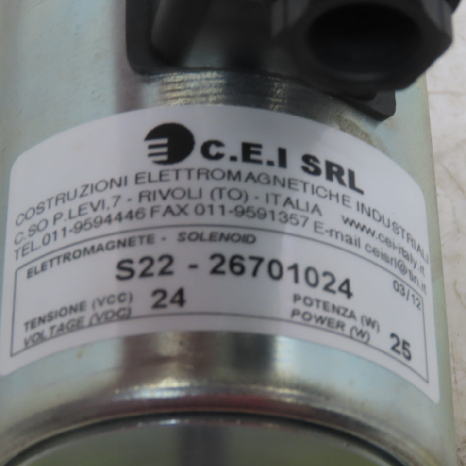 C.E.I S22-26701024 Electric Solenoid Actuator 24VDC 25W 8mm x 1.25 20mm Stroke