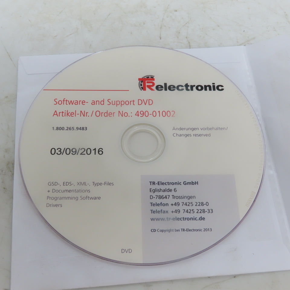 TR-Electronic GmbH 490-01002 Programming Software Drivers & Support DVD