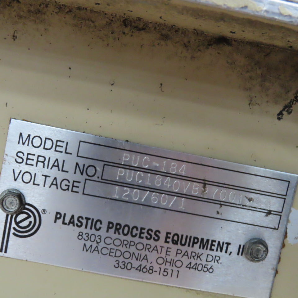 Plastic Process Equipment PUC-184 18" x 44" Infeed Slide Bed Belt Conveyor 10FPM 1Ph