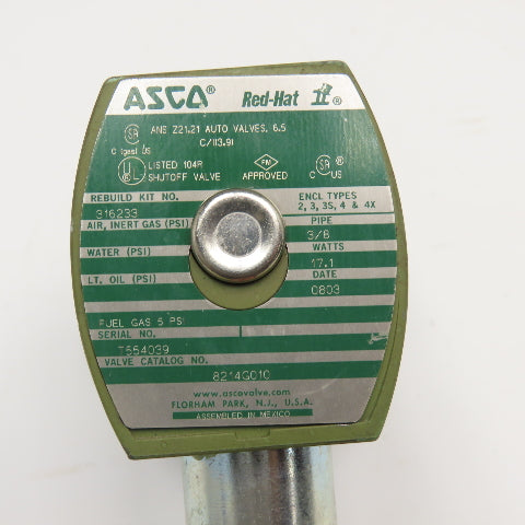 Asco 8214G010 3/8" NPT 5PSI Fuel Gas Shut Off Valve 110/120V Coil