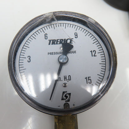 Trerice 0-15" H2O 1/4" Bottom Ported Pressure Gauge Cracked Lens Lot Of 3