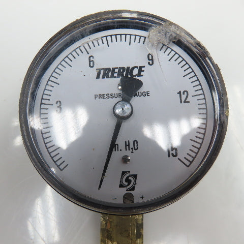 Trerice 0-15" H2O 1/4" Bottom Ported Pressure Gauge Cracked Lens Lot Of 3