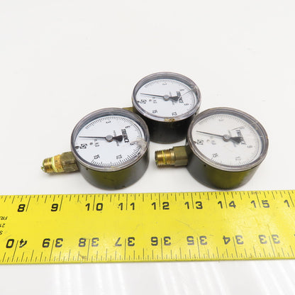 Trerice 0-15" H2O 1/4" Bottom Ported Pressure Gauge Cracked Lens Lot Of 3