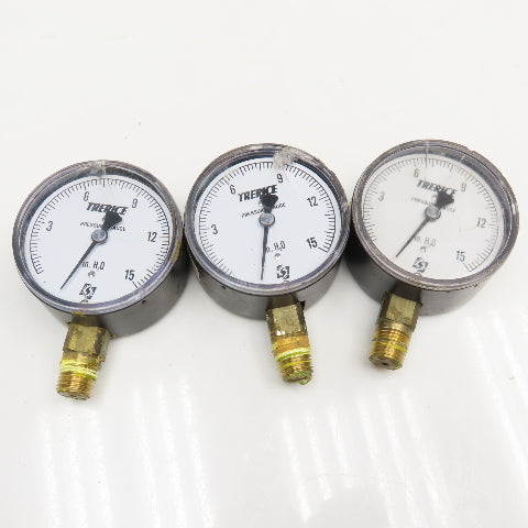 Trerice 0-15" H2O 1/4" Bottom Ported Pressure Gauge Cracked Lens Lot Of 3