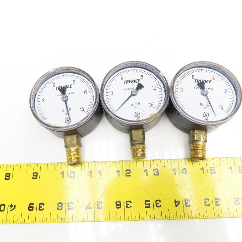 Trerice 0-15" H2O 1/4" Bottom Ported Pressure Gauge Lot Of 3