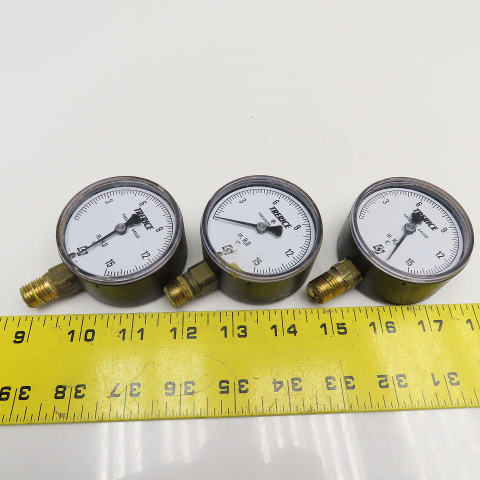 Trerice 0-15" H2O 1/4" Bottom Ported Pressure Gauge Lot Of 3