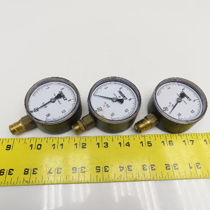 Trerice 0-15" H2O 1/4" Bottom Ported Pressure Gauge Lot Of 3