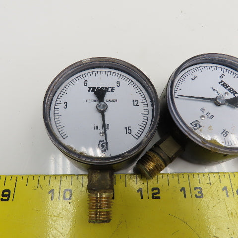 Trerice 0-15" H2O 1/4" Bottom Ported Pressure Gauge Lot Of 3
