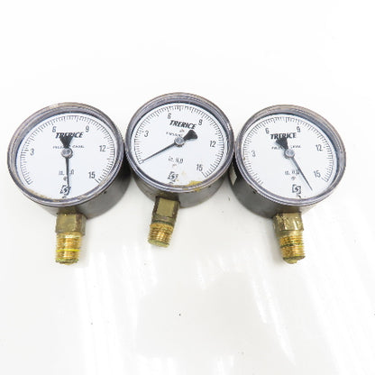Trerice 0-15" H2O 1/4" Bottom Ported Pressure Gauge Lot Of 3