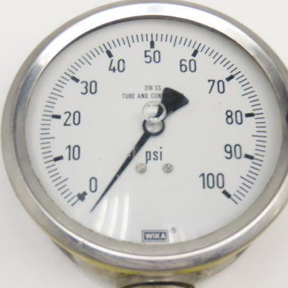 Wika 0-100PSI 4" Stainless Steel Bottom Ported Filled Pressure Gauge