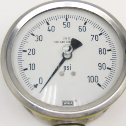 Wika 0-100PSI 4" Stainless Steel Bottom Ported Filled Pressure Gauge