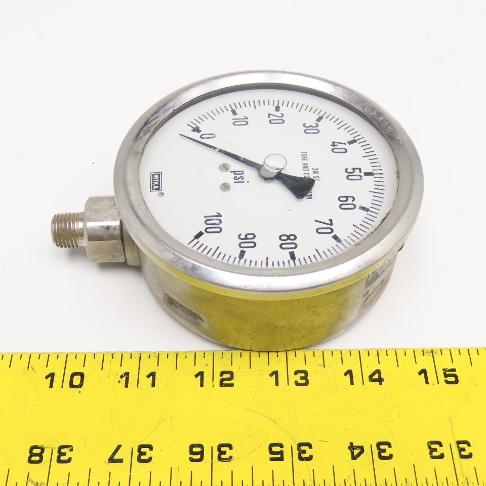 Wika 0-100PSI 4" Stainless Steel Bottom Ported Filled Pressure Gauge