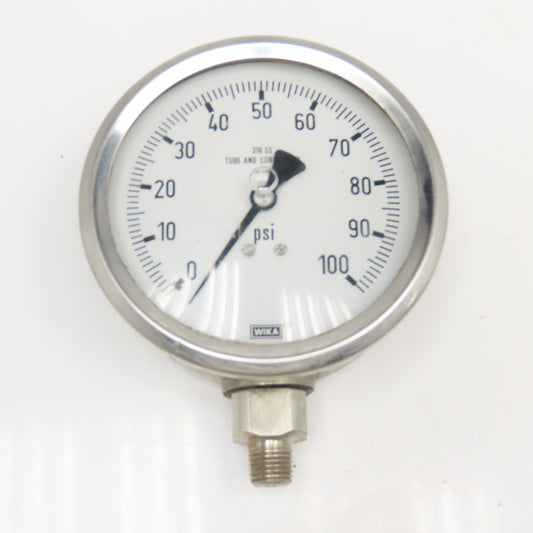 Wika 0-100PSI 4" Stainless Steel Bottom Ported Filled Pressure Gauge