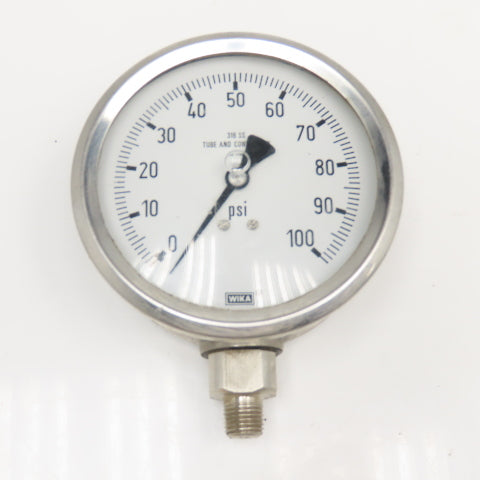 Wika 0-100PSI 4" Stainless Steel Bottom Ported Filled Pressure Gauge
