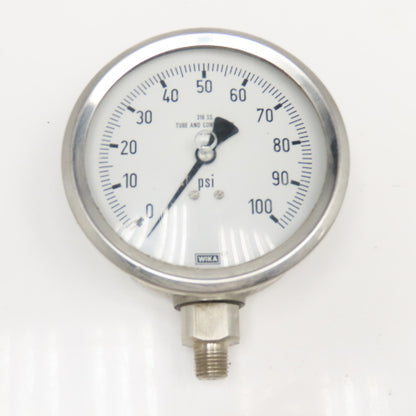 Wika 0-100PSI 4" Stainless Steel Bottom Ported Filled Pressure Gauge