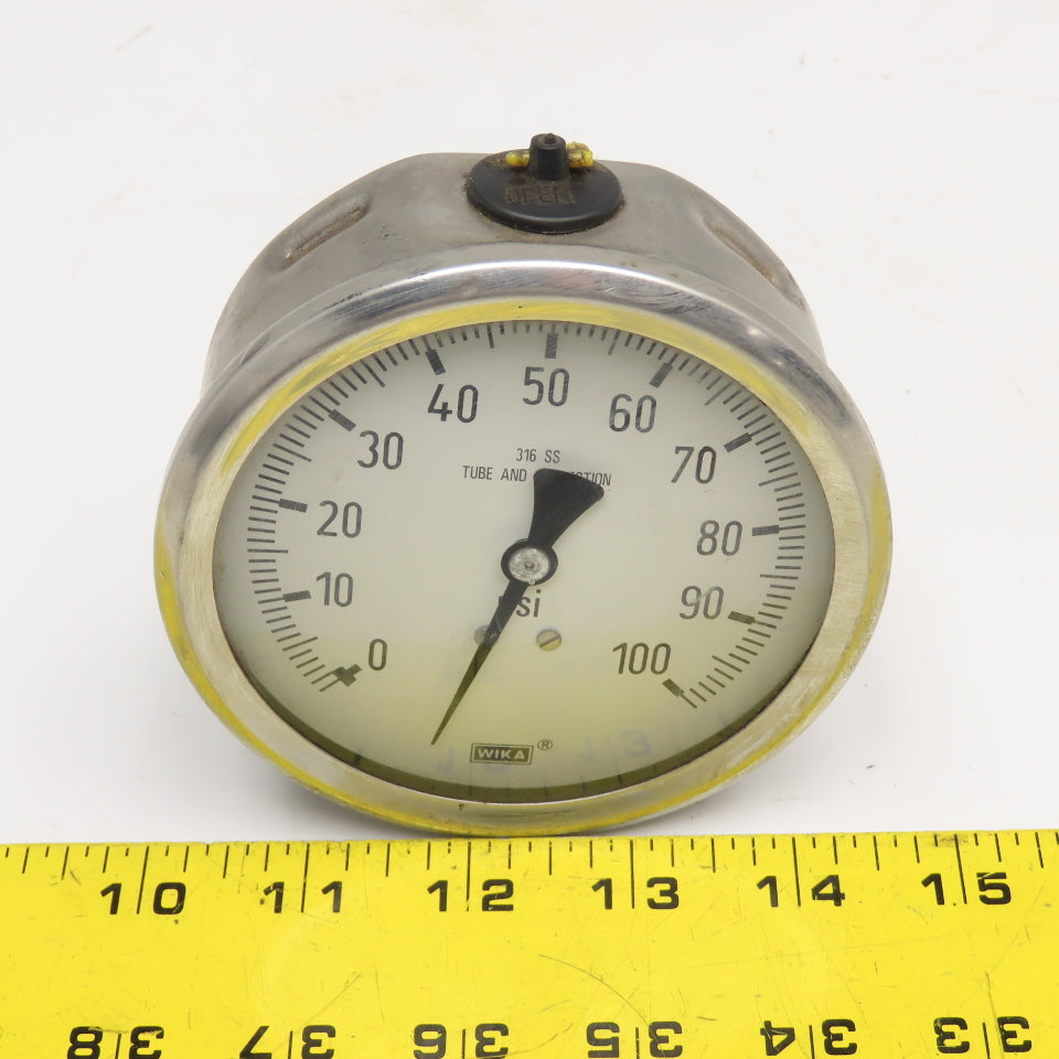 Wika 0-100PSI 4" Stainless Steel Back Ported Filled Pressure Gauge