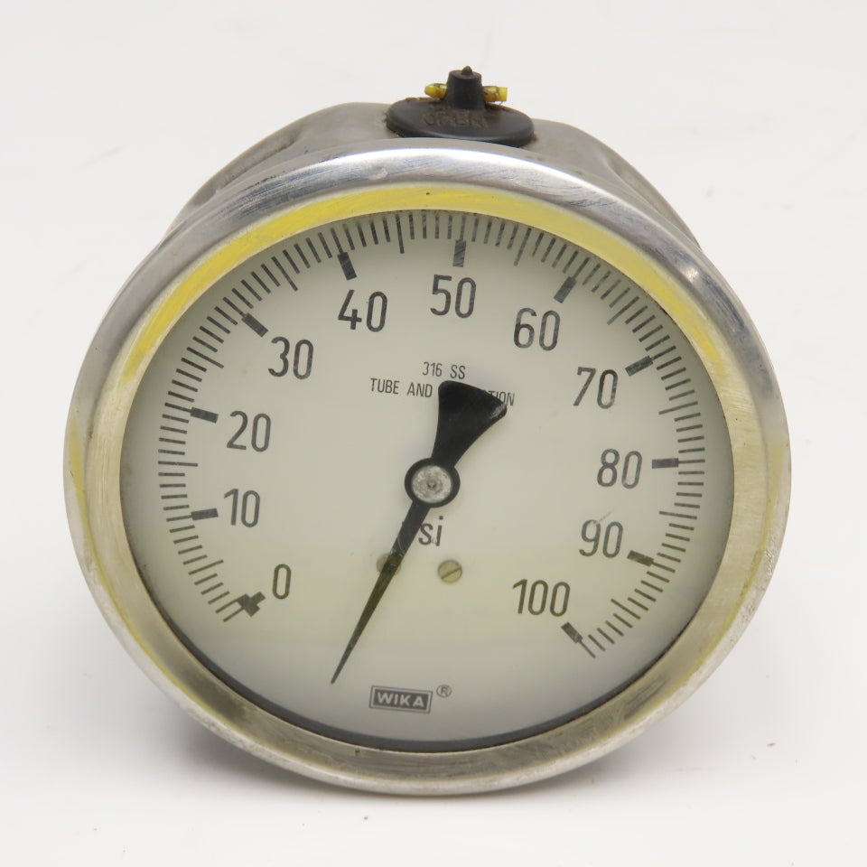 Wika 0-100PSI 4" Stainless Steel Back Ported Filled Pressure Gauge