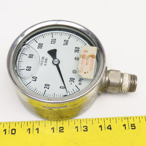 NoShok -30-160PSI Vacuum 4" Stainless Steel Bottom Ported Filled Pressure Gauge