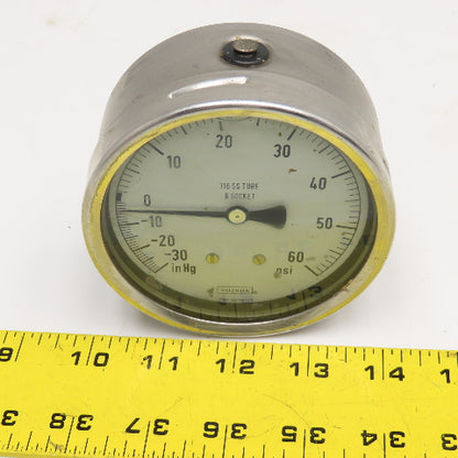 NoShok -30-60PSI Vacuum 4" Stainless Steel Back Ported Filled Pressure Gauge