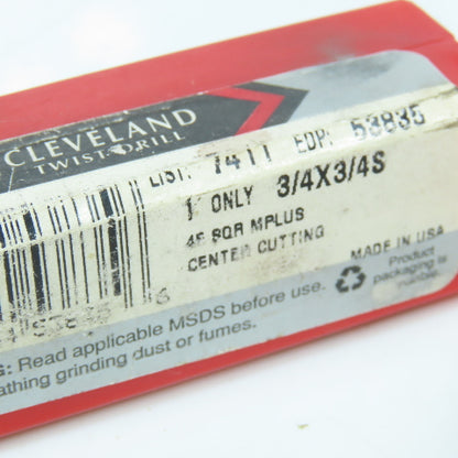 Cleveland 3/4" Square End Mill 4 Flute Center Cutting 1-1/2" LOC 4" OAL