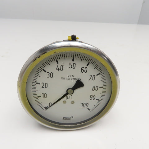 Wika 0-100PSI Liquid Filled Pressure Gauge 1/2" NPT Back Port 4" Stainless Steel