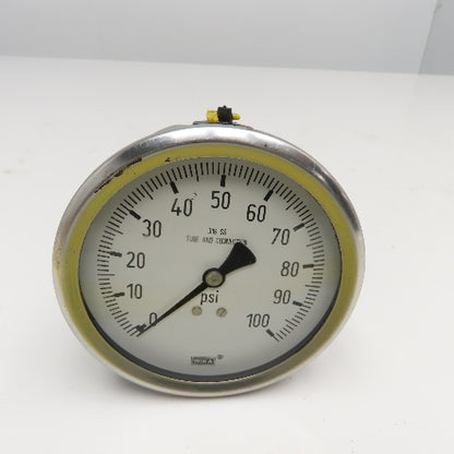 Wika 0-100PSI Liquid Filled Pressure Gauge 1/2" NPT Back Port 4" Stainless Steel