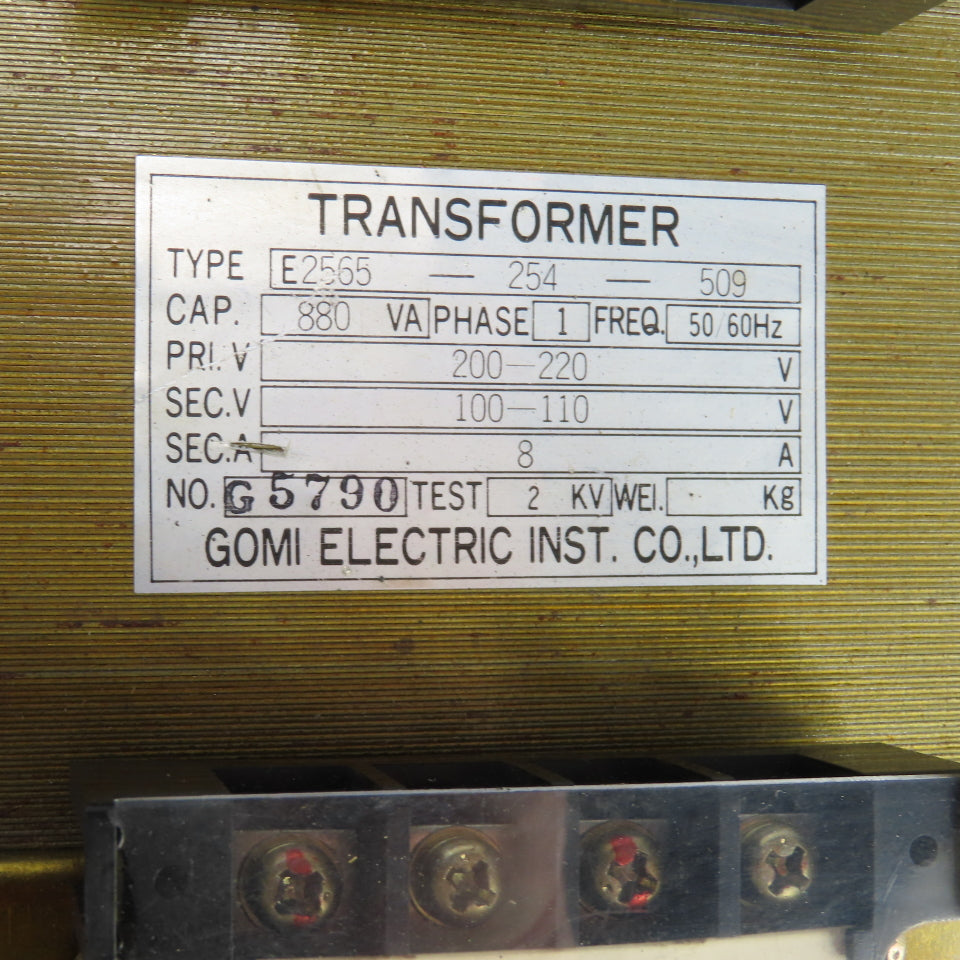 Gomi E2565-254-509 800VA Single Phase Control Transformer HV 200-220 LV 100-110