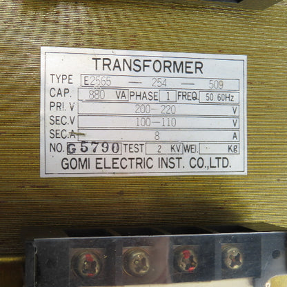 Gomi E2565-254-509 800VA Single Phase Control Transformer HV 200-220 LV 100-110