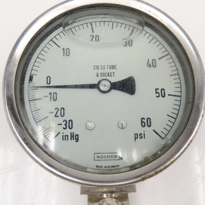 NoShok -30inHg To 60PSI Vacuum Pressure Gauge Stainless Steel 1/2NPT Filled