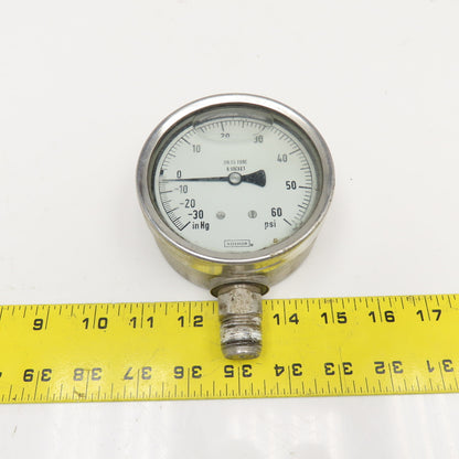 NoShok -30inHg To 60PSI Vacuum Pressure Gauge Stainless Steel 1/2NPT Filled